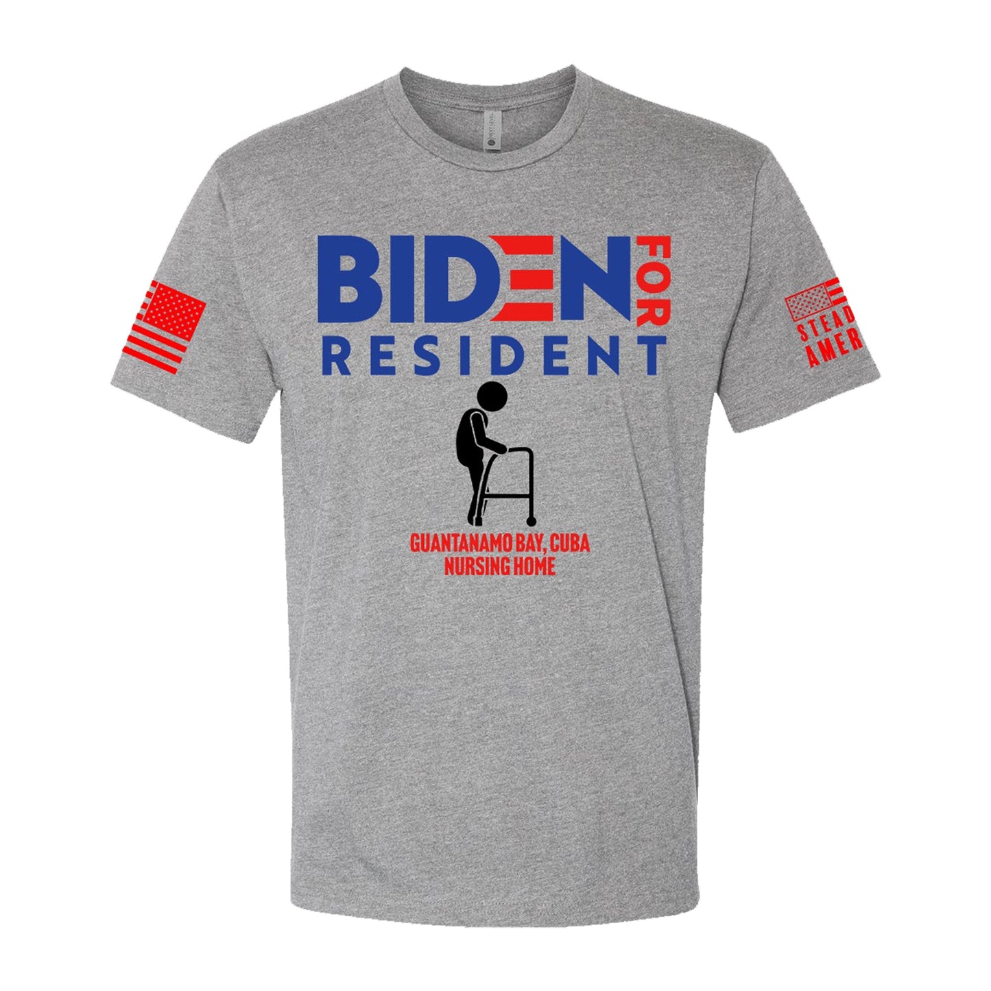 Biden for Resident at Guantanamo Bay Nursing Home, Short Sleeve, Heather Gray / O.D. Green / White