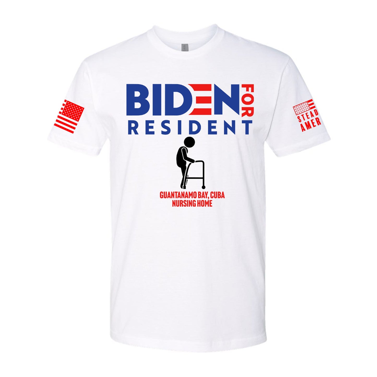 Biden for Resident at Guantanamo Bay Nursing Home, Short Sleeve, Heather Gray / O.D. Green / White